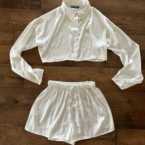 Pretty little thing white satin short set